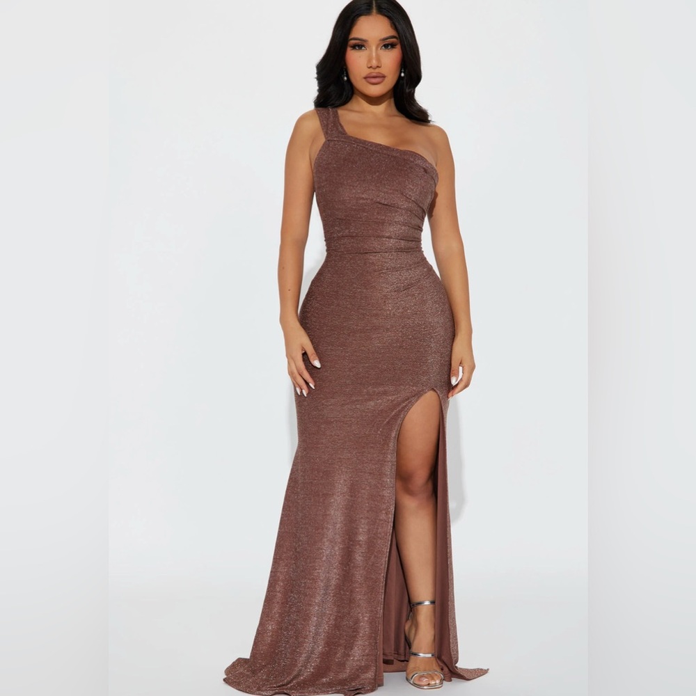 Fashion Nova Brown Glitter Gown